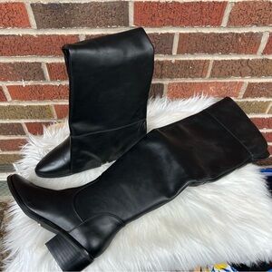 Black Faux Leather Over the Knee Riding Boots